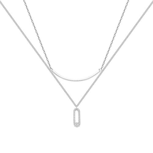 Collier d'acier titane, avec 4cm chaînes de rallonge, Double couche & bijoux de mode & pavé de micro zircon & pour femme, couleur originale, Longueur Environ 40 cm, Environ 44.5 cm, Vendu par PC