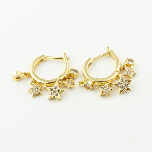 Cubic Zirconia Micro Pave Latão Brinco, cobre, Estrela, joias de moda & micro pavimento em zircônia cúbica & para mulher, dourado, 26x25mm, 50Pairs/Lot, vendido por Lot