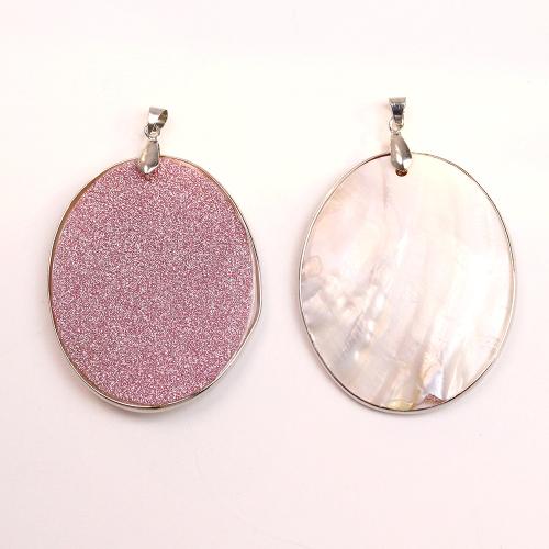 Shell Halsband, med Mässing, Flat Oval, silver pläterad, DIY, rosa, 45x58mm, Säljs av PC