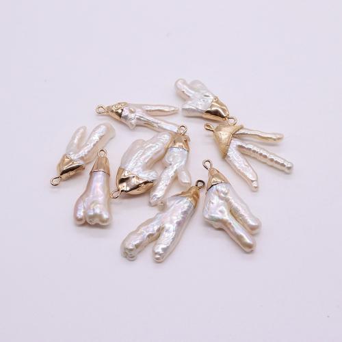 Freshwater Pearl Pendants with Brass Baroque gold color plated DIY white x30- Sold By PC