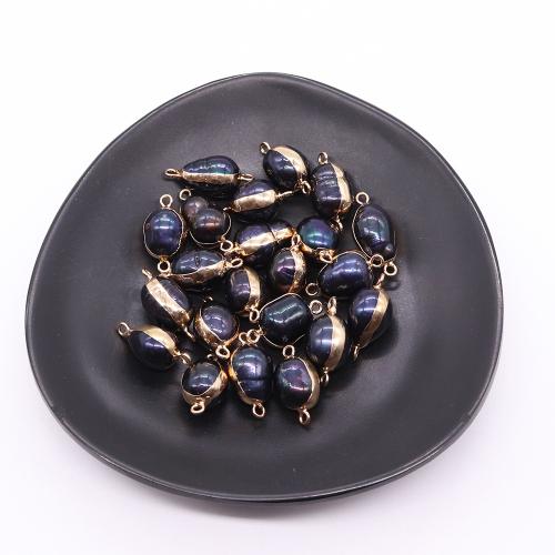 Conectores de Metal, Perlas cultivadas de agua dulce, con metal, chapado en color dorado, Bricolaje & 1/1 aro, Negro, about:10x18-11x23mm, Vendido por UD