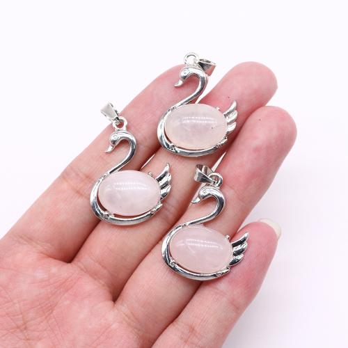 Gemstone Pendants Jewelry Natural Stone with Zinc Alloy Swan silver color plated DIY Sold By PC