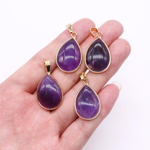 Gemstone Pendants Jewelry Natural Stone with Brass Teardrop gold color plated DIY Sold By PC