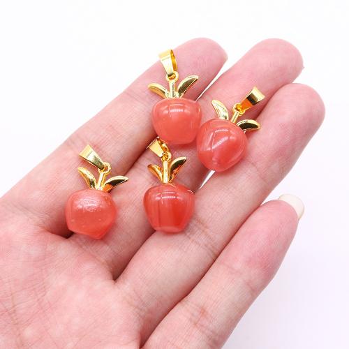 Gemstone Pendants Jewelry Natural Stone with Brass Apple gold color plated DIY Sold By PC