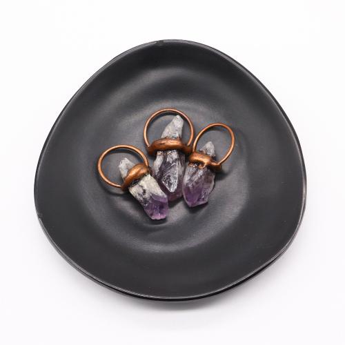 Natürlicher Quarz Anhänger, Amethyst, mit Zinklegierung, antike Kupferfarbe plattiert, DIY, about:20x39-22x42mm, verkauft von PC