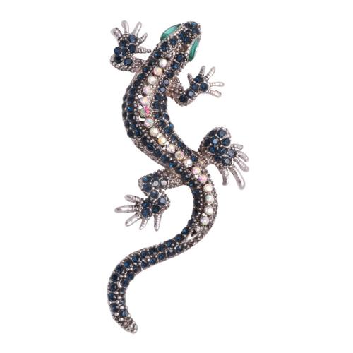 Zinc Alloy Brocher, Gecko, forgyldt, for kvinde & med rhinestone, flere farver til valg, nikkel, bly & cadmium fri, 70x35mm, Solgt af PC