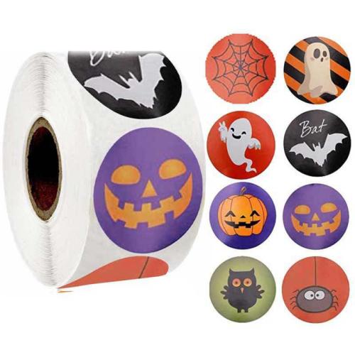 Klæbemiddel+Klistermærke Sticker Paper, med Kobber Printing Paper, Halloween Design, 500pc'er/Spool, Solgt af Spool