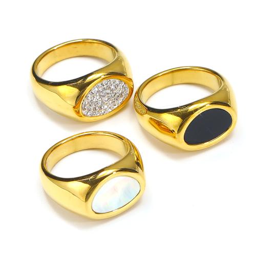 Titanium Steel Finger Ring gold color plated  & for woman & with rhinestone Sold By PC