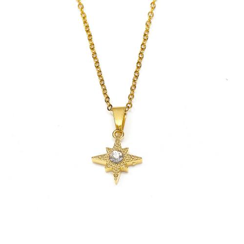 Titanium Steel Necklace Eight Point Star gold color plated micro pave cubic zirconia & for woman Sold By PC