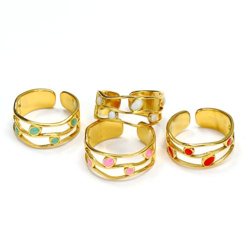 Titanium Steel Finger Ring gold color plated for woman & enamel Sold By PC