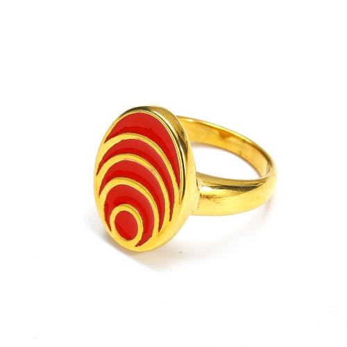 Titanium Steel Finger Ring Round gold color plated & for woman & enamel Sold By PC