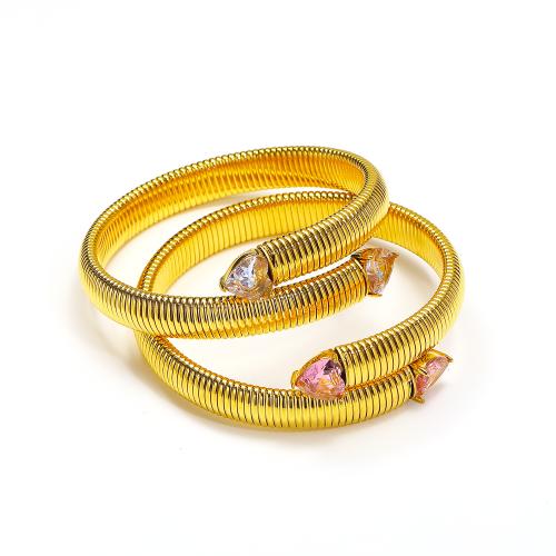 Titanium Steel Bracelet & Bangle gold color plated Adjustable & micro pave cubic zirconia & for woman Sold By PC