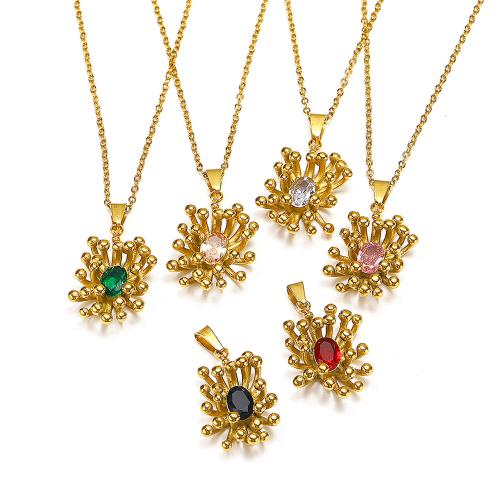 Collier d'acier titane, Placage de couleur d'or, pavé de micro zircon & pour femme, plus de couleurs à choisir, Vendu par PC