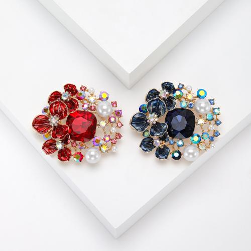 Zinc Alloy Brooches with Plastic Pearl Flower plated fashion jewelry & enamel & with rhinestone nickel lead & cadmium free Sold By PC