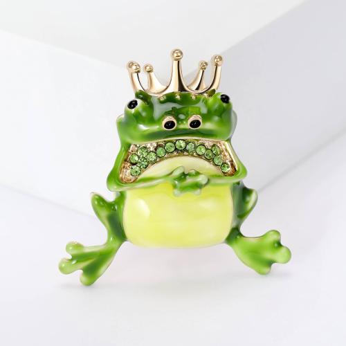 Zinc Alloy Brocher, Frog, forgyldt, mode smykker & emalje & med rhinestone, grøn, nikkel, bly & cadmium fri, 37x38mm, Solgt af PC