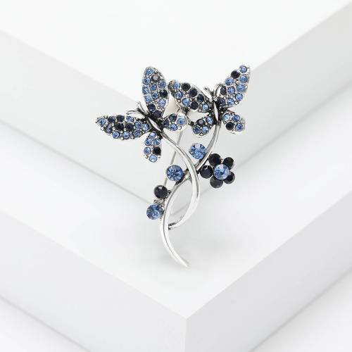 Zinc Alloy Brooches Butterfly plated fashion jewelry & with rhinestone nickel lead & cadmium free Sold By PC