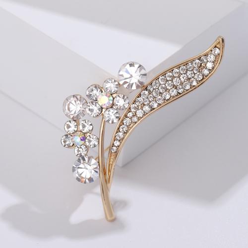 Zinc Alloy Brooches Leaf plated fashion jewelry & with rhinestone nickel lead & cadmium free Sold By PC