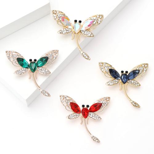 Zinc Alloy Brooches Dragonfly plated fashion jewelry & with rhinestone nickel lead & cadmium free Sold By PC