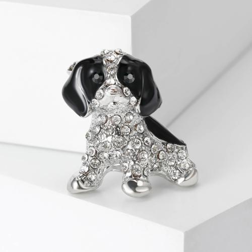 Zinc Alloy Brooches Dog plated fashion jewelry & enamel & with rhinestone silver color nickel lead & cadmium free Sold By PC