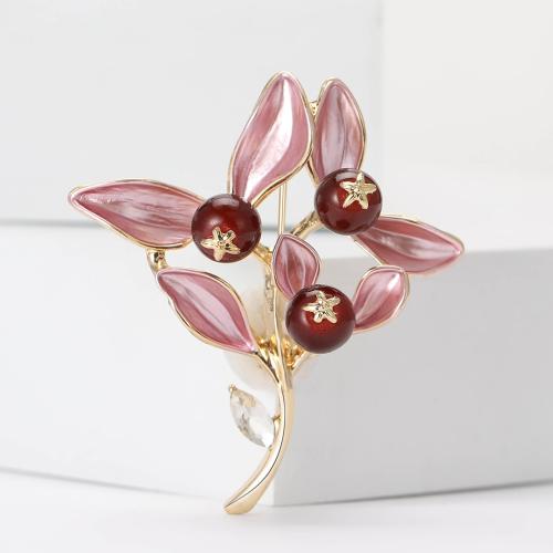 Zinc Alloy Brooches Branch plated fashion jewelry & enamel & with rhinestone nickel lead & cadmium free Sold By PC