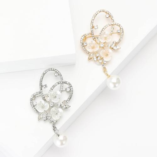 Zinc Alloy Brooches with Plastic Pearl plated fashion jewelry & with rhinestone nickel lead & cadmium free Sold By PC