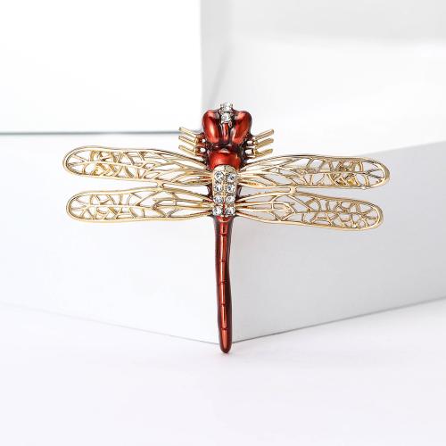 Zinc Alloy Brocher, Dragonfly, forgyldt, mode smykker & emalje & med rhinestone, flere farver til valg, nikkel, bly & cadmium fri, 57x44mm, Solgt af PC