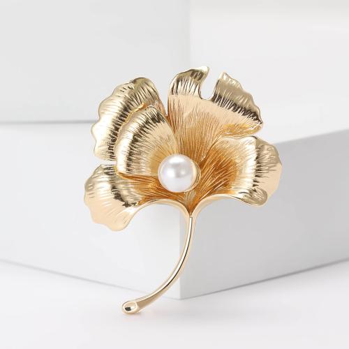 Zinc Alloy Brooches with Plastic Pearl Leaf plated fashion jewelry nickel lead & cadmium free Sold By PC