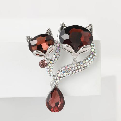 Zinc Alloy Brooches Fox plated fashion jewelry & with rhinestone nickel lead & cadmium free Sold By PC