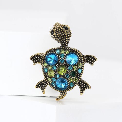 Zinc Alloy Brocher, Turtle, forgyldt, mode smykker & med rhinestone, flere farver til valg, nikkel, bly & cadmium fri, 31x36mm, Solgt af PC