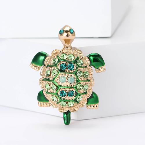 Zinc Alloy Brooches Turtle plated fashion jewelry & enamel & with rhinestone nickel lead & cadmium free Sold By PC