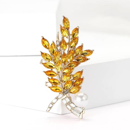 Zinc Alloy Brooches with Plastic Pearl Wheat plated fashion jewelry & with rhinestone nickel lead & cadmium free Sold By PC