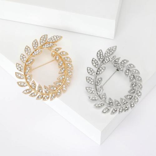 Zinc Alloy Brooches Leaf plated fashion jewelry & with rhinestone nickel lead & cadmium free Sold By PC