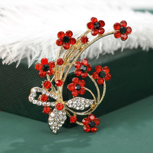 Zinc Alloy Brooches Flower plated fashion jewelry & with rhinestone nickel lead & cadmium free Sold By PC