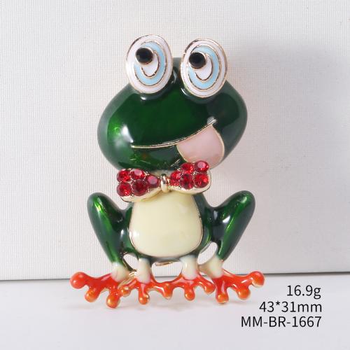 Zinc Alloy Brocher, Frog, forgyldt, mode smykker & emalje & med rhinestone, flere farver til valg, nikkel, bly & cadmium fri, 31x43mm, Solgt af PC