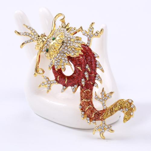 Zinc Alloy Brooches Dragon plated fashion jewelry & enamel & with rhinestone nickel lead & cadmium free Sold By PC