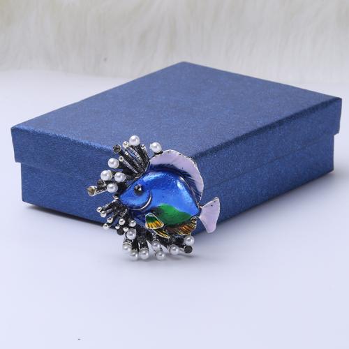 Zinc Alloy Brooches with Plastic Pearl Fish plated fashion jewelry & enamel nickel lead & cadmium free Sold By PC