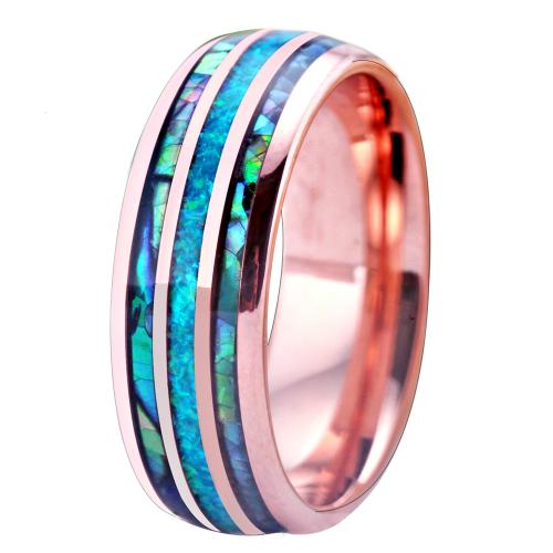 Tungsten stålring för män, Volfram stål, med Opal & Shell, mode smycken & olika storlek för val & för människan, steg guldfärg, Width: 8.03mm, thickness :2.4mm, Säljs av PC