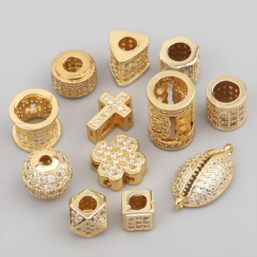 Brass Spacer Beads plated DIY & micro pave cubic zirconia golden Sold By Bag