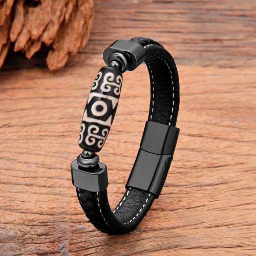 Bracciale corda in pelle, 304 acciaio inox, with cavo di cuoio & pietra preziosa, placcato, unisex & formato differente per scelta & stili diversi per la scelta, nessuno, Venduto da PC