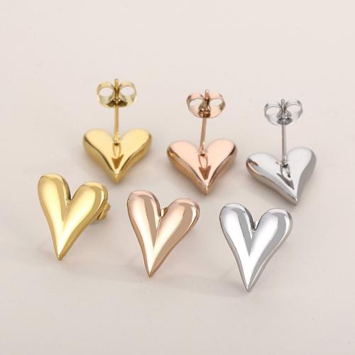 Stainless Steel Stud Earrings 304 Stainless Steel Heart Vacuum Ion Plating for woman Sold By PC