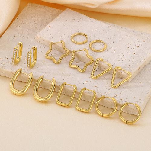 Stainless Steel Huggie Hoop Earring 304 Stainless Steel Vacuum Ion Plating & for woman & with rhinestone Sold By Pair