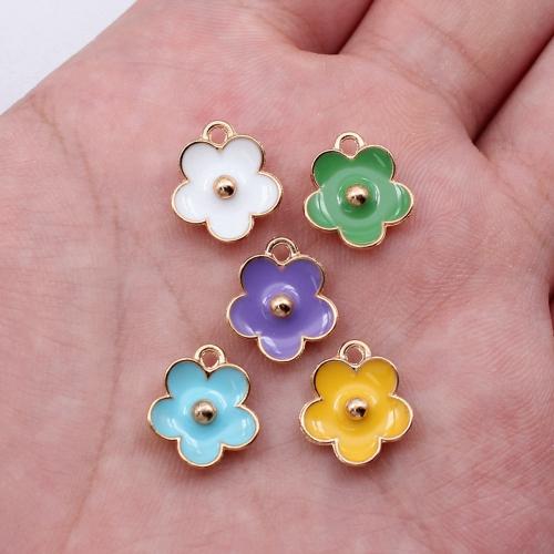 Zinc Alloy Flower Pendler, guldfarve belagt, du kan DIY & emalje, flere farver til valg, 13x12mm, Solgt af PC