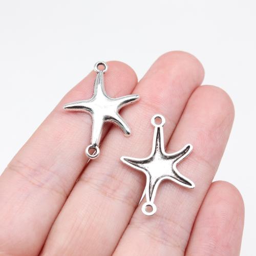 Stjerne Zinc Alloy Connector, Starfish, antik sølv farve forgyldt, du kan DIY & 1/1 løkke, 26x20mm, Solgt af PC