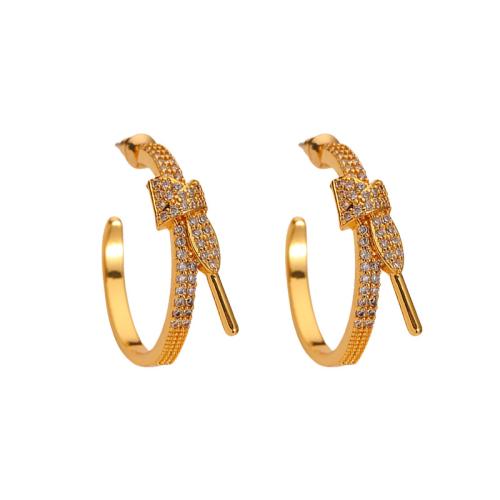 Messing Stud Earring, Strik, gold plated, micro pave zirconia & voor vrouw, 28x30x9mm, Verkocht door pair