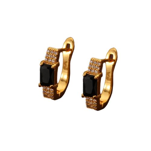 Mässing Stud Earring, Geometriskt mönster, guldfärg pläterade, micro bana cubic zirconia & för kvinna, 14x5x4mm, Säljs av Par