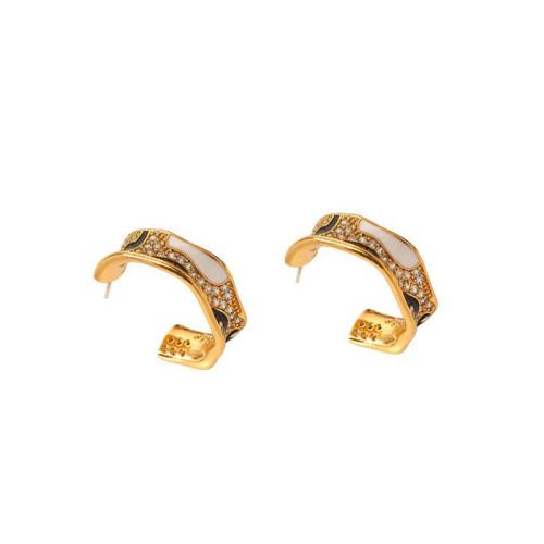 Brass Stud Earring Letter C gold color plated micro pave cubic zirconia & for woman & enamel 20mm Sold By Pair