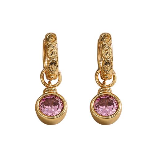 laiton Boucles d'oreilles pendantes Hoop Huggie, Motif géométrique, Placage de couleur d'or, pavé de micro zircon & pour femme, 10x31mm, Vendu par paire