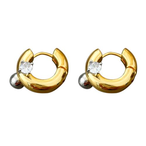 Messing Huggie Hoop Earring, Geometrisch Patroon, gold plated, micro pave zirconia & voor vrouw, 17mm, Verkocht door pair