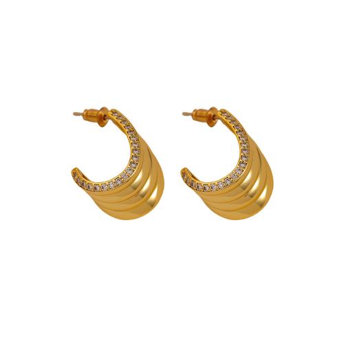 Messing Stud Earring, Letter C, gold plated, micro pave zirconia & voor vrouw, 20x12x16mm, Verkocht door pair