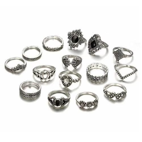 Zinc Alloy Ring Set antique silver color plated 15 pieces & fashion jewelry & for woman Sold By Set